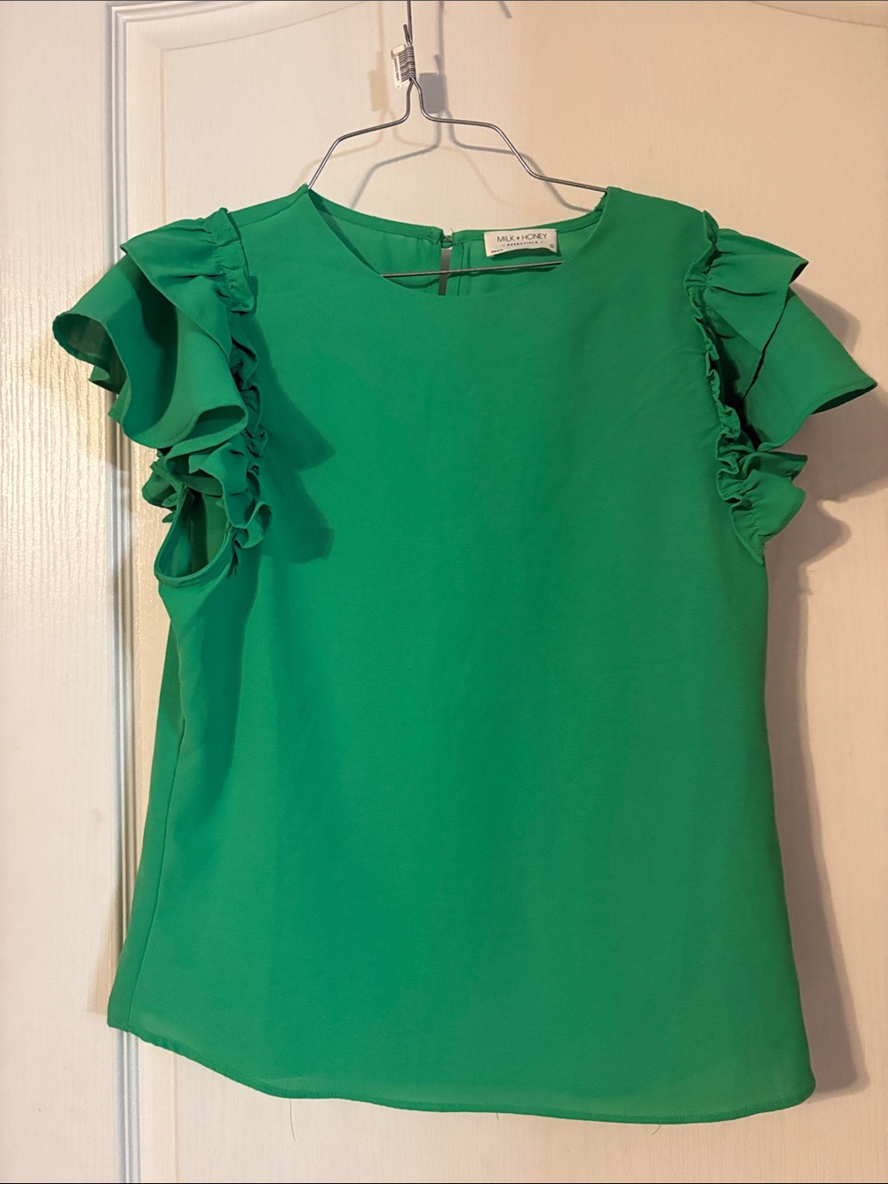 Green Ruffle Sleeve Women's Top